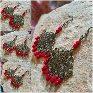 Lacy pink and bronze earrings